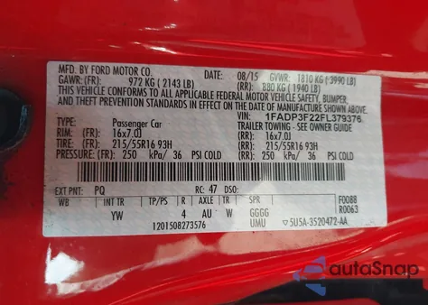 2015 Ford Focus Se from USA, damaged, VIN 1FADP3F22FL379376